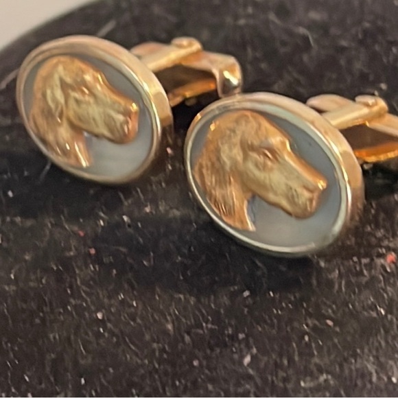 1940s-vintage signed Anson oval shaped gold plated retriever/spaniel cuff links - Picture 14 of 15